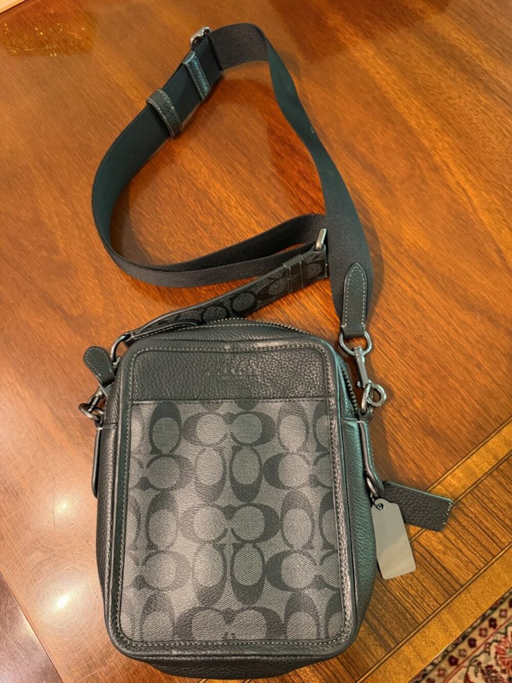 Coach Signature Canvas Black Leather Crossbody Bag
